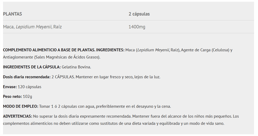 MACA 700MG SCIENTIFFIC 120 CAPS - Imagen 2