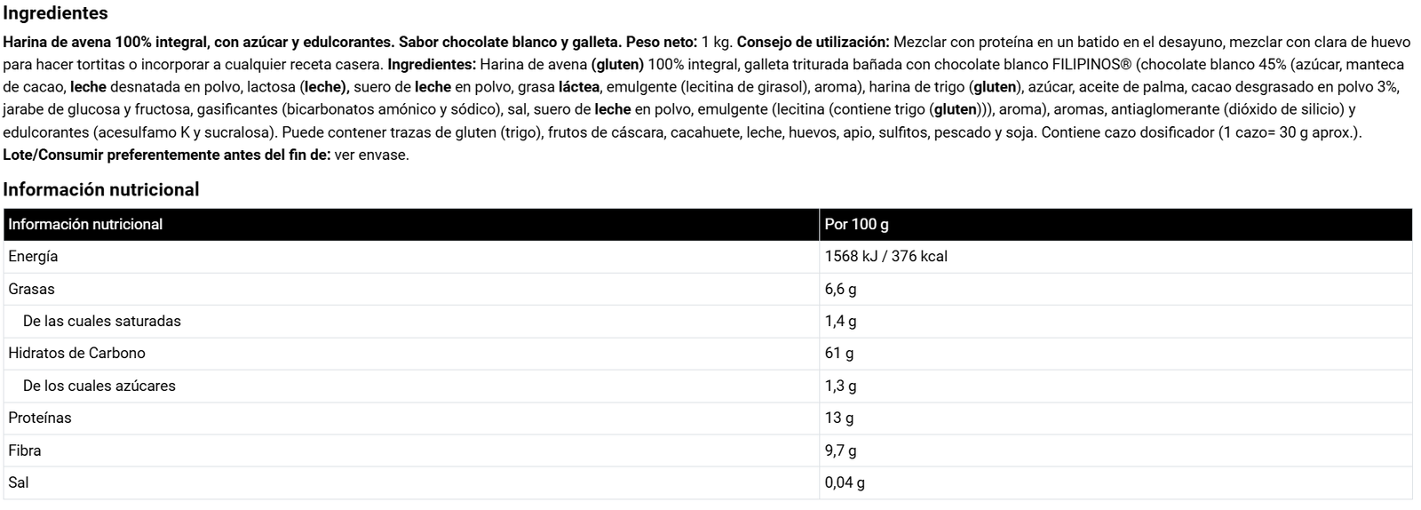 HARINA DE AVENA IOGENIX 1KG - Imagen 2