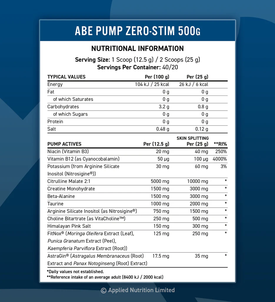 Abe Pump No-Stim 500gr Applied Nutrition - Imagen 2