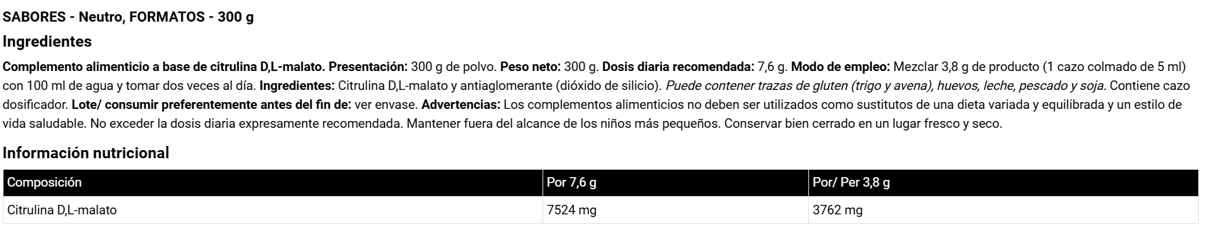 CITRULINA MALATO IO GENIX 300 GR NEUTRO - Imagen 2