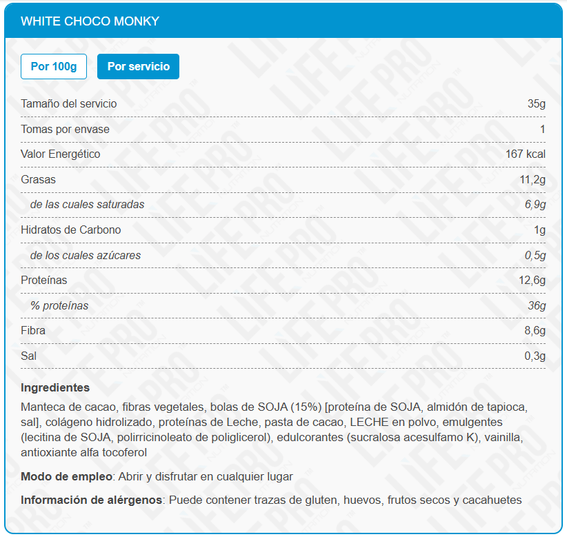 Life Pro Tableta Choco Monky 38% Protein - Imagen 2