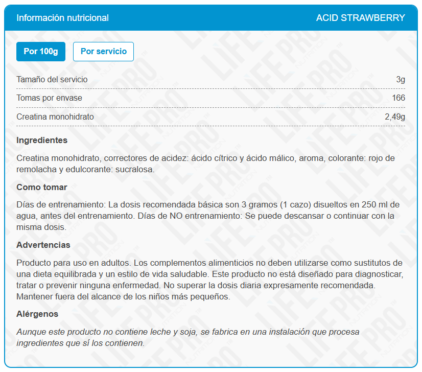 Life Pro Creatine Monohydrate 200mesh 500g - Imagen 2