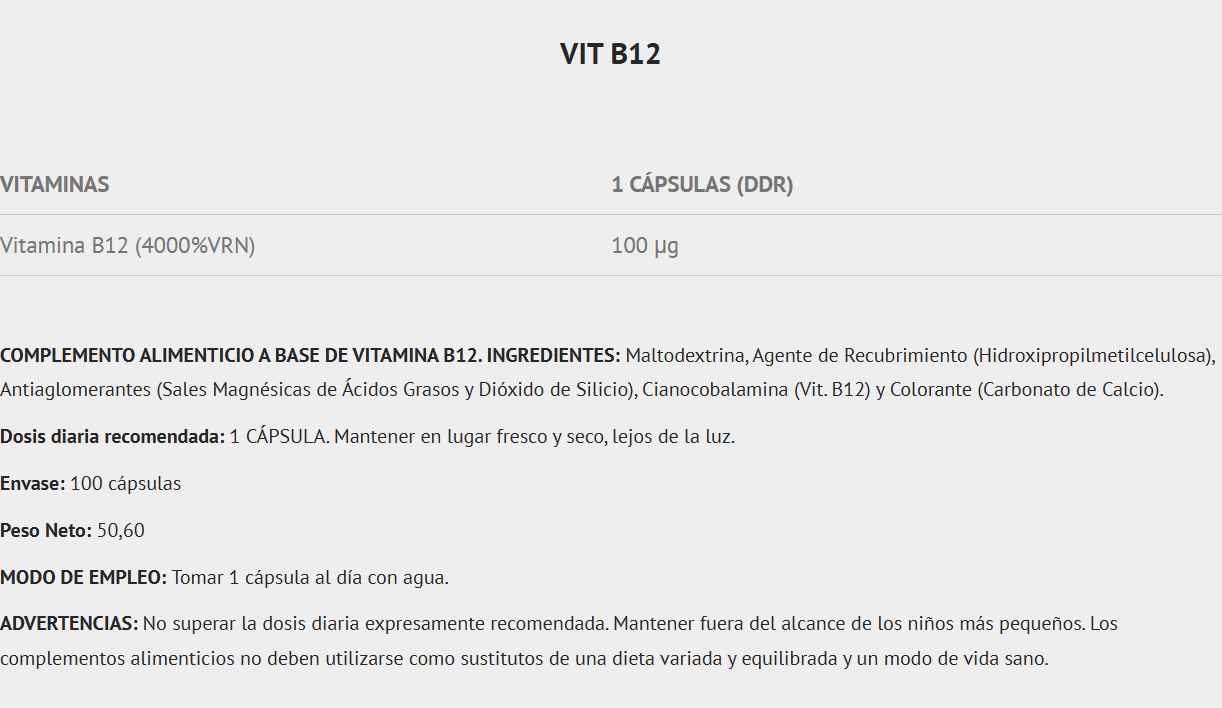 Vit B12 100 caps Scientiffic Nutrition - Imagen 2